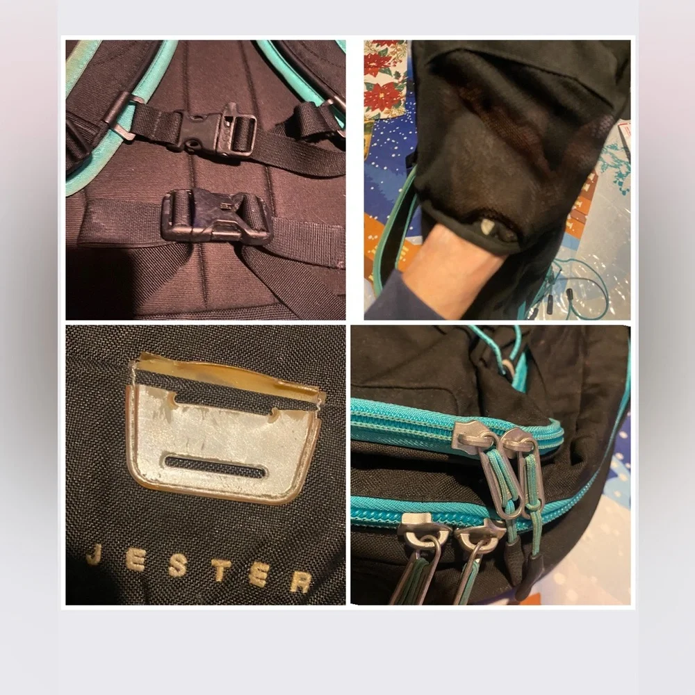 The North Face Jester Black Backpack with Teal Straps